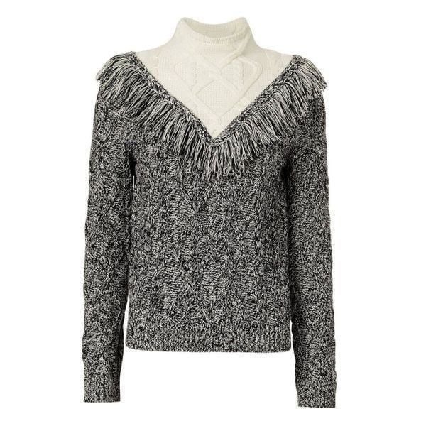Intermix Deja Fringe wool high neck Cable Knit Sweater size small