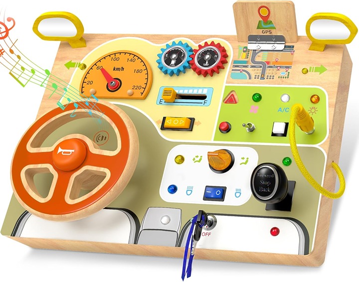 Baby Wooden Busy Board - Sensory Toys with Light Switch
