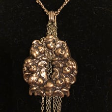 Brass Victorian Antique Style Cherub Tassel Blue Floral Venetian Bead Necklace