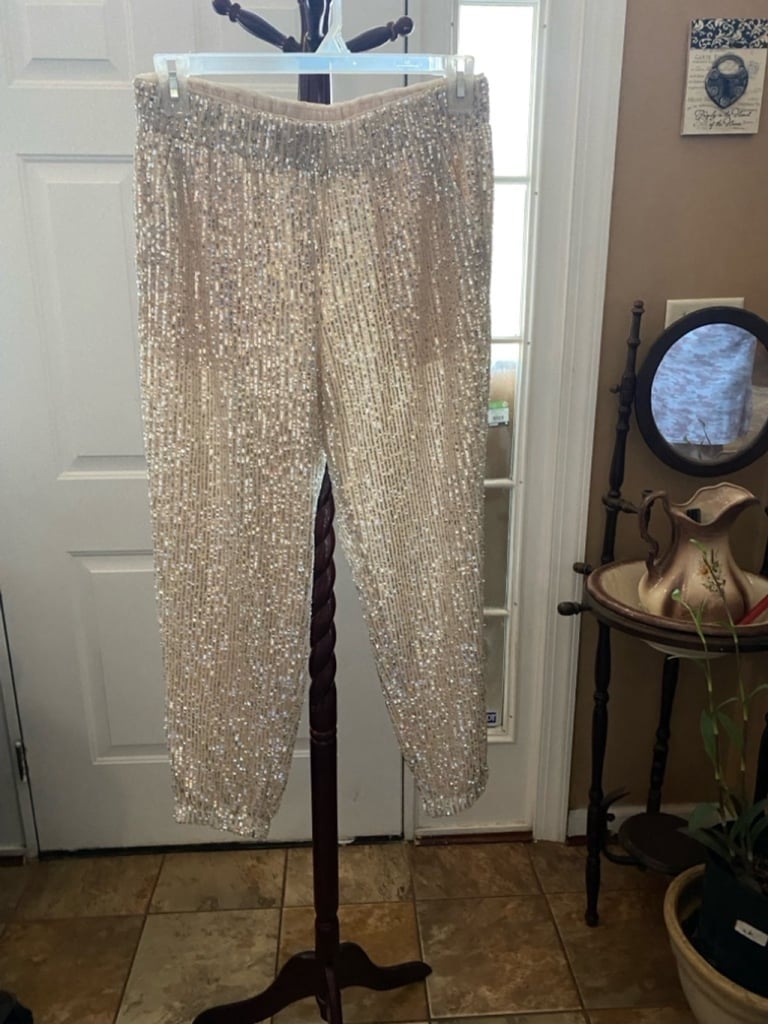 Women's LOFT Pants Size M Gold Sequin Joggers