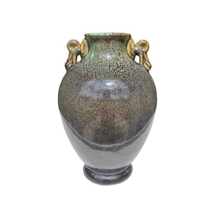 Ceramic Art Pottery Glaze Vase/Crock With Handles Decorative 12.5 Signed