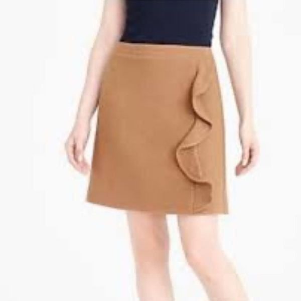 J. Crew Camel Ruffle Front Wool Blend Mini Skirt, Size 0, NWT
