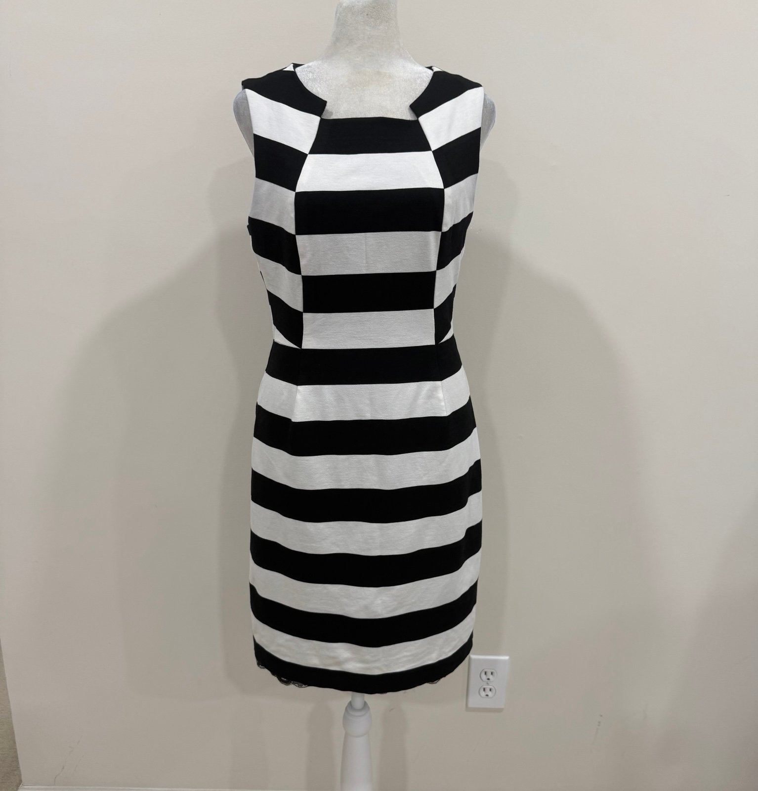 Trina Turk Black and White Striped Shift Dress - Size 8