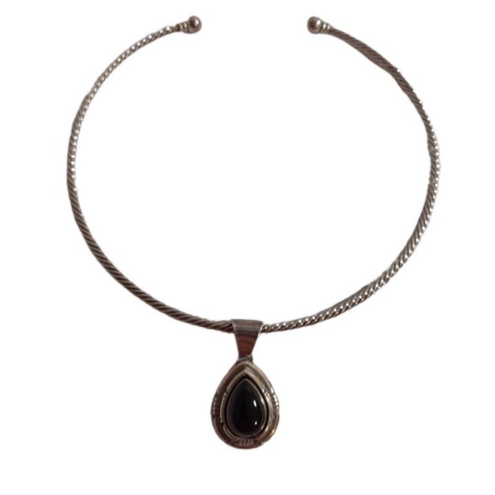 Navajo Wydell Billie Sterling Black Onyx Pendant on SP Choker Native American