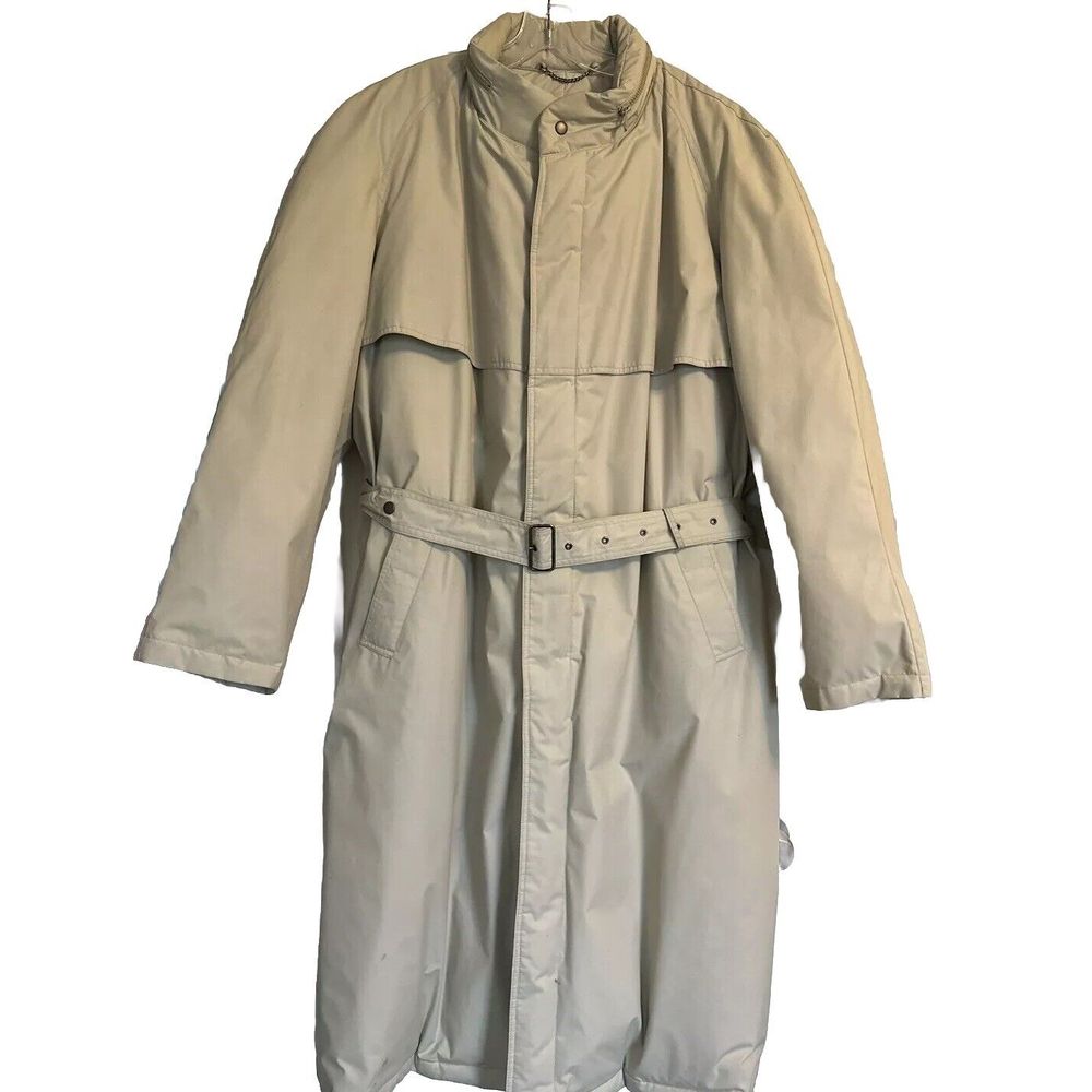 Vintage Country Store Trench Coat Down 46 Long Winter Warm Zip Out Hood Belted