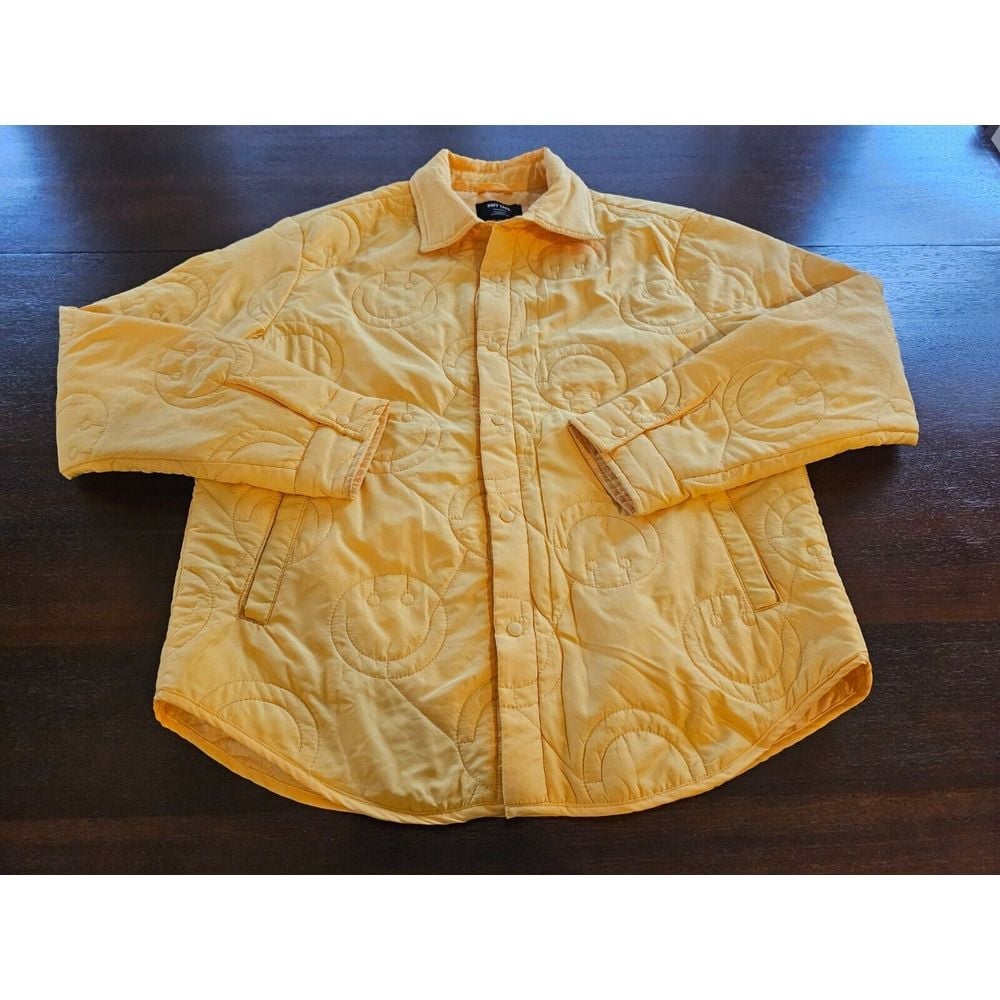 Navy Yard Quilted Womans Yellow Smiley Face Jacket Coat Snap Button