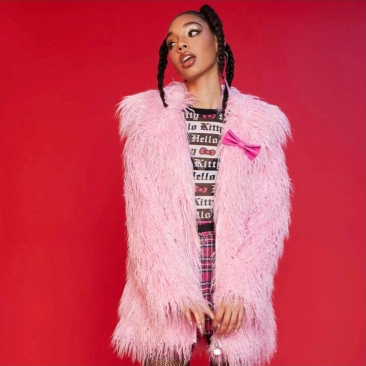 Women’s Hello Kitty Pink Fluffy Coat Jacket