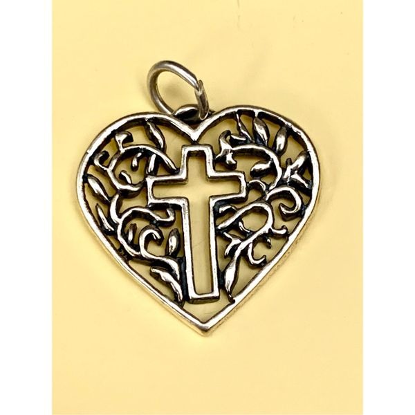 Ornate Heart with Cutout Cross Sterling Silver Jewelry Charm #faith