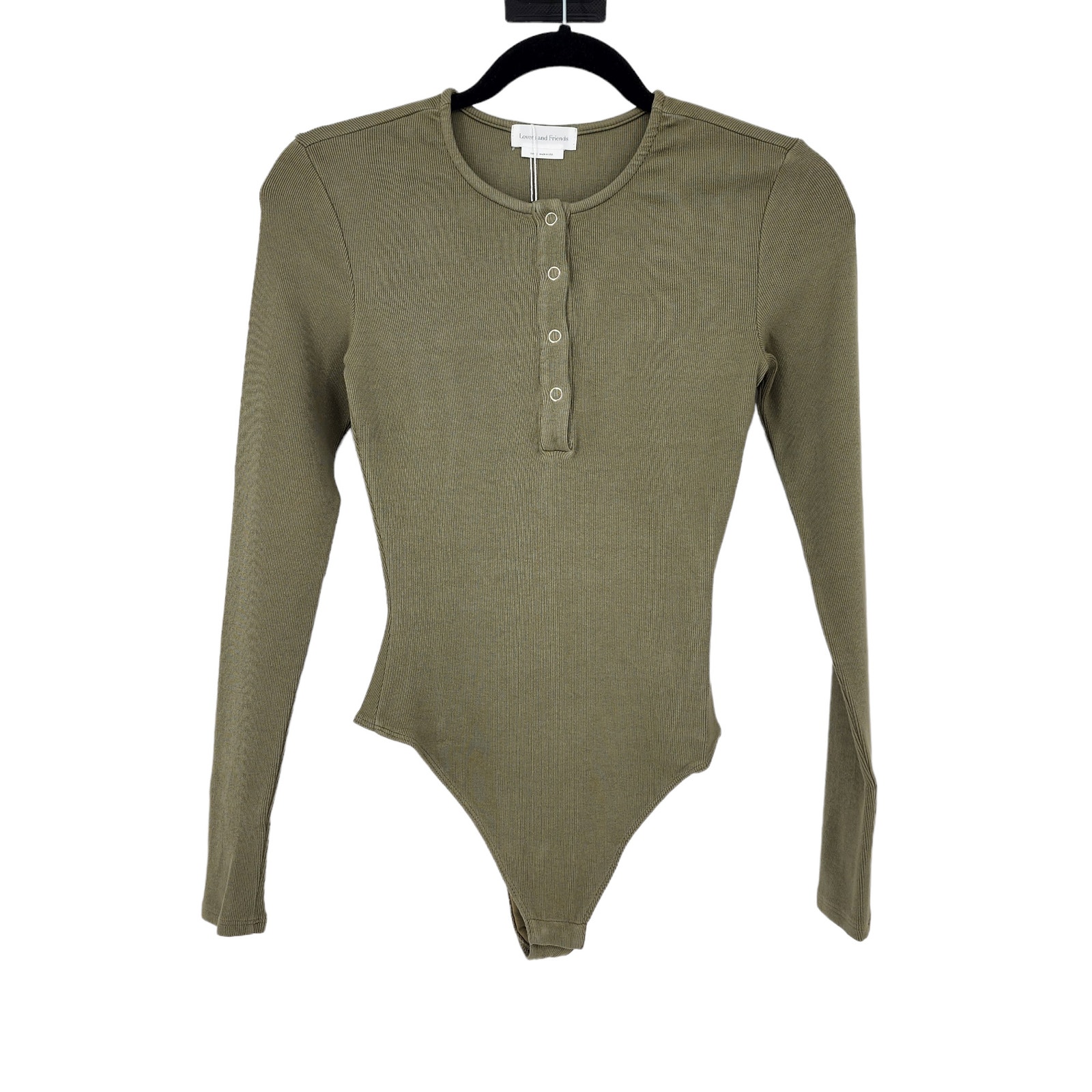 Lovers + Friends Reading Half Button Thong Back Bodysuit Olive Green Size XXS