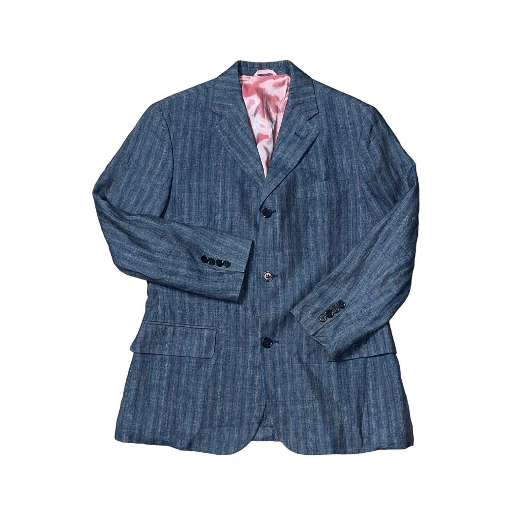 Ted Baker Men's Denim Gray Striped Single Breasted Linen Jean Blazer Jacket 4