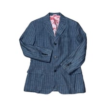 Ted Baker Men's Denim Gray Striped Single Breasted Linen Jean Blazer Jacket 4