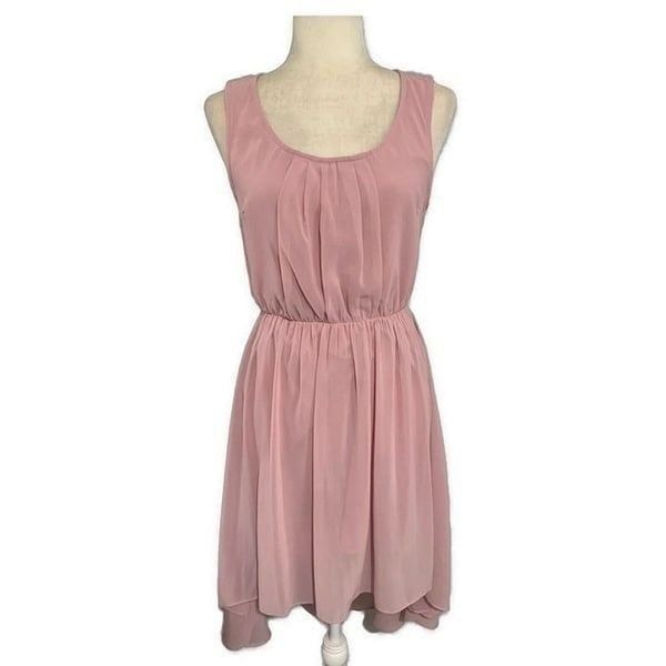 Doe & Rae Solid Magenta Pink Purple Scoop Neck Tank High Low MIDI Dress