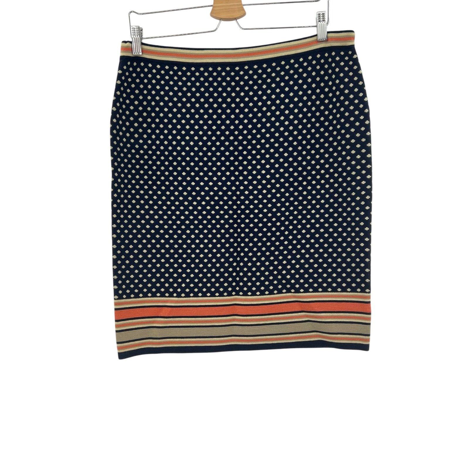 Anthropologie Sparrow Merino Wool Sweater Knit Skirt Navy Blue Dot Size Large