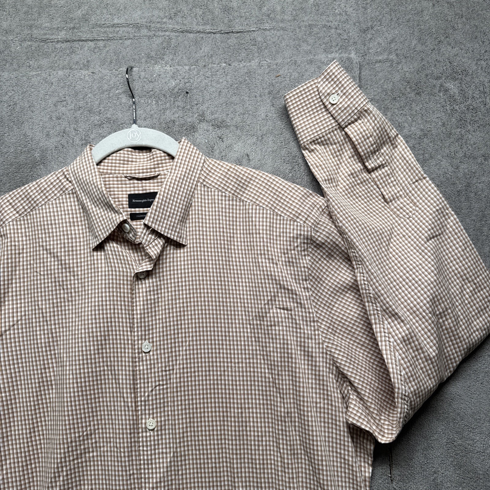 ermenegildo zegna Dress Shirt Mens XL Brown Plaid Button Up Long Sleeve Italy