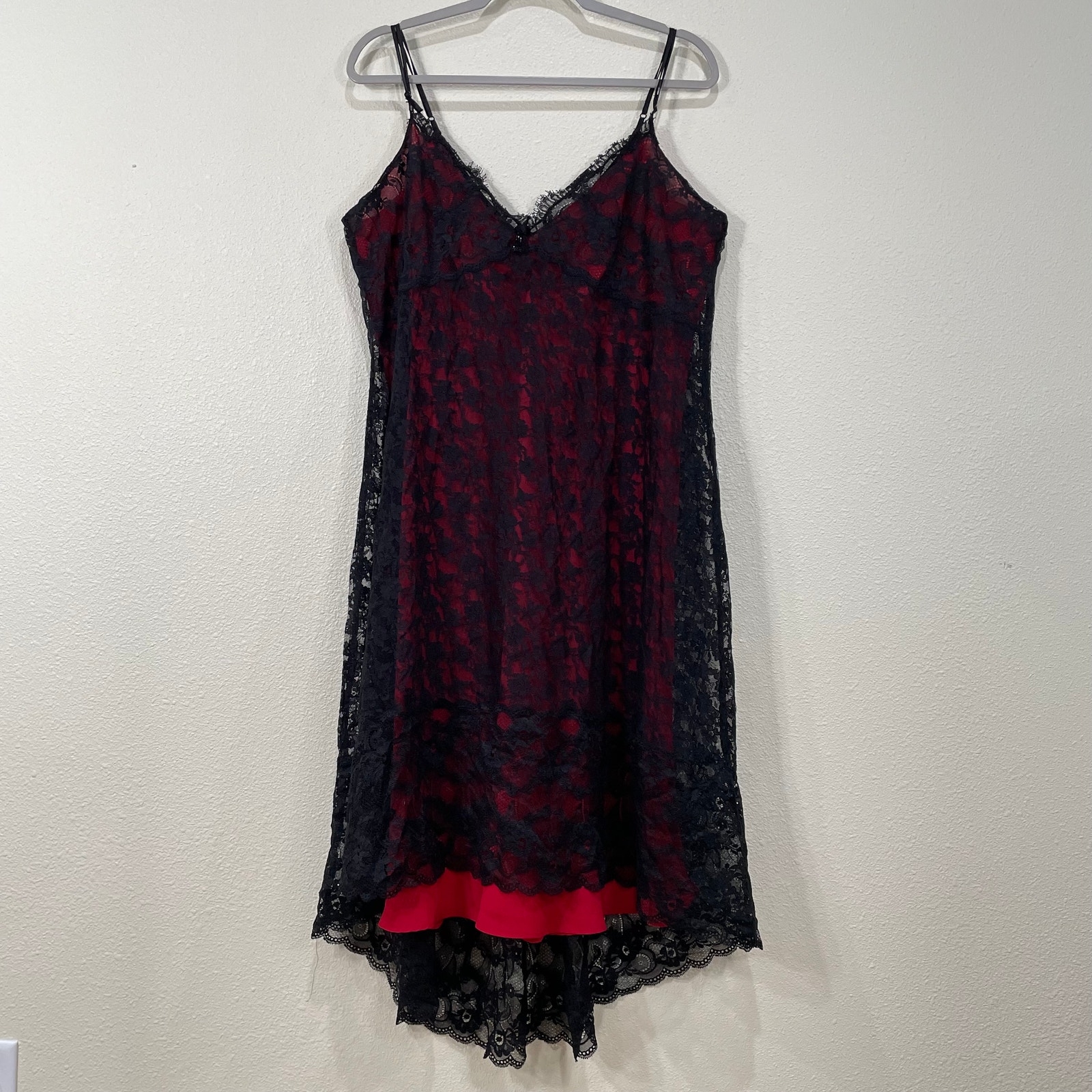 Cacique Red Black Lace Slip Dress Gothic Lolita Romantic Goth Witchy Sexy 18 20