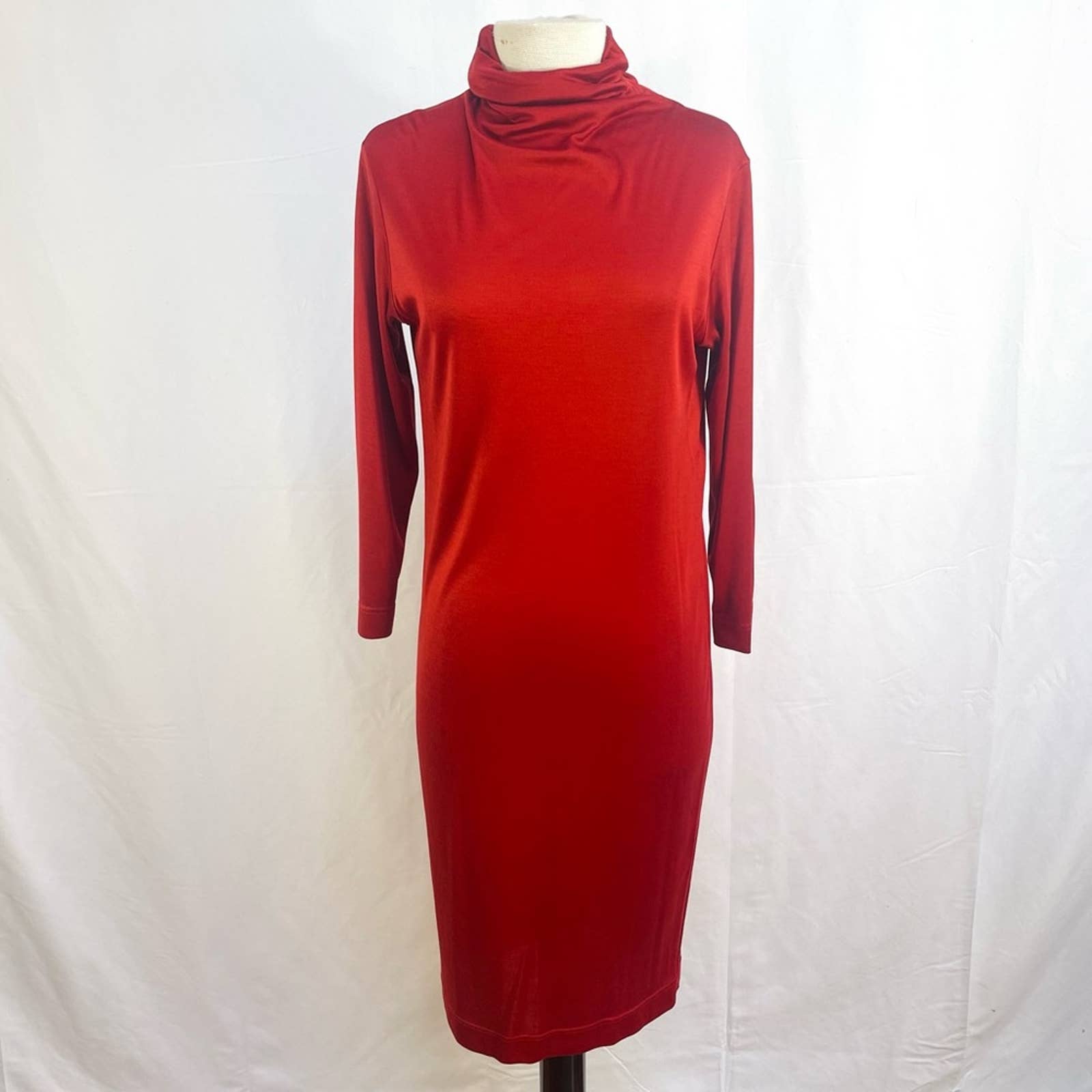 Hermes Paris Red Silk Long Sleeve Turtleneck Dress Size 36 Us Size 4