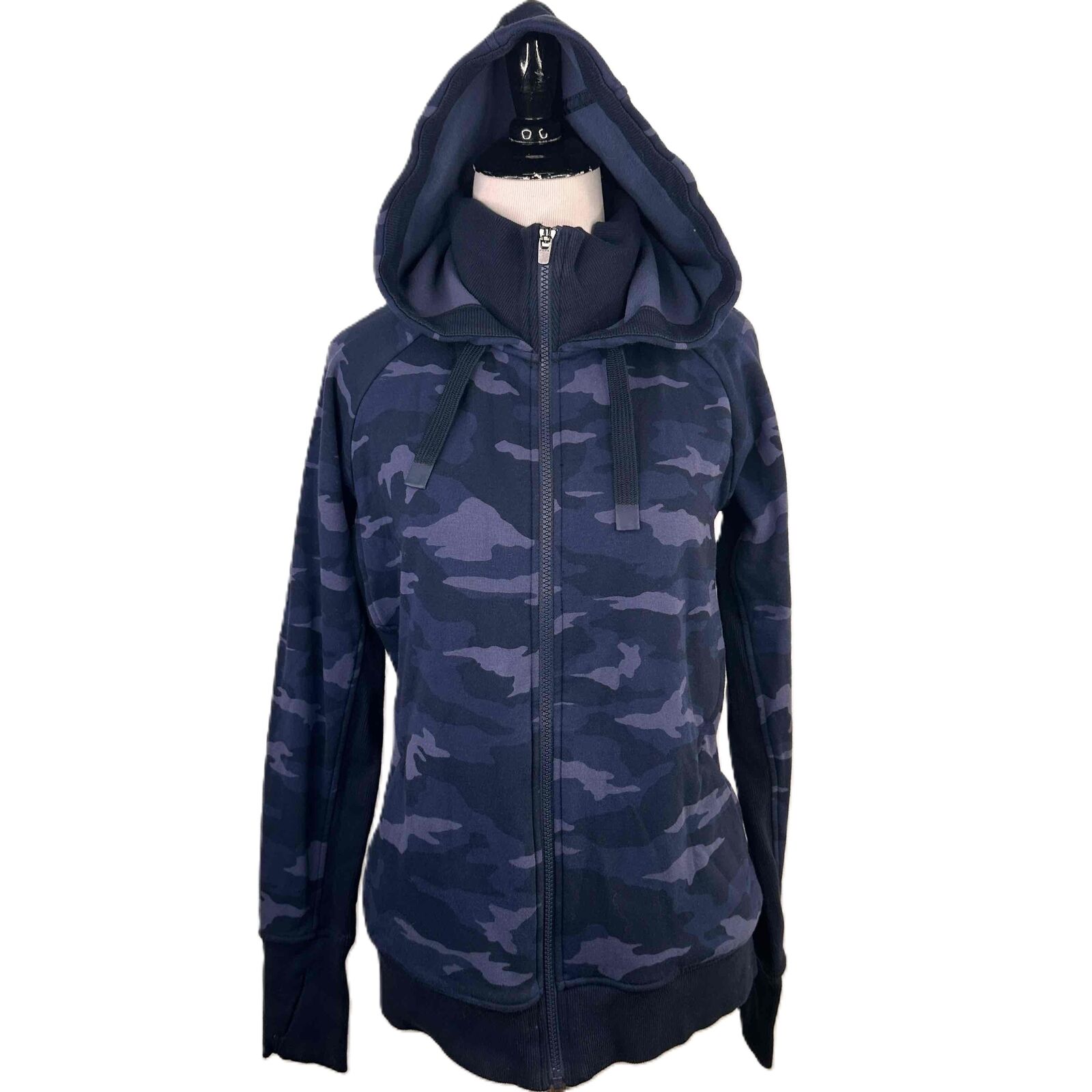 Athleta Camouflage Full Zipper Drawstring Hood Hoodie Size Medium