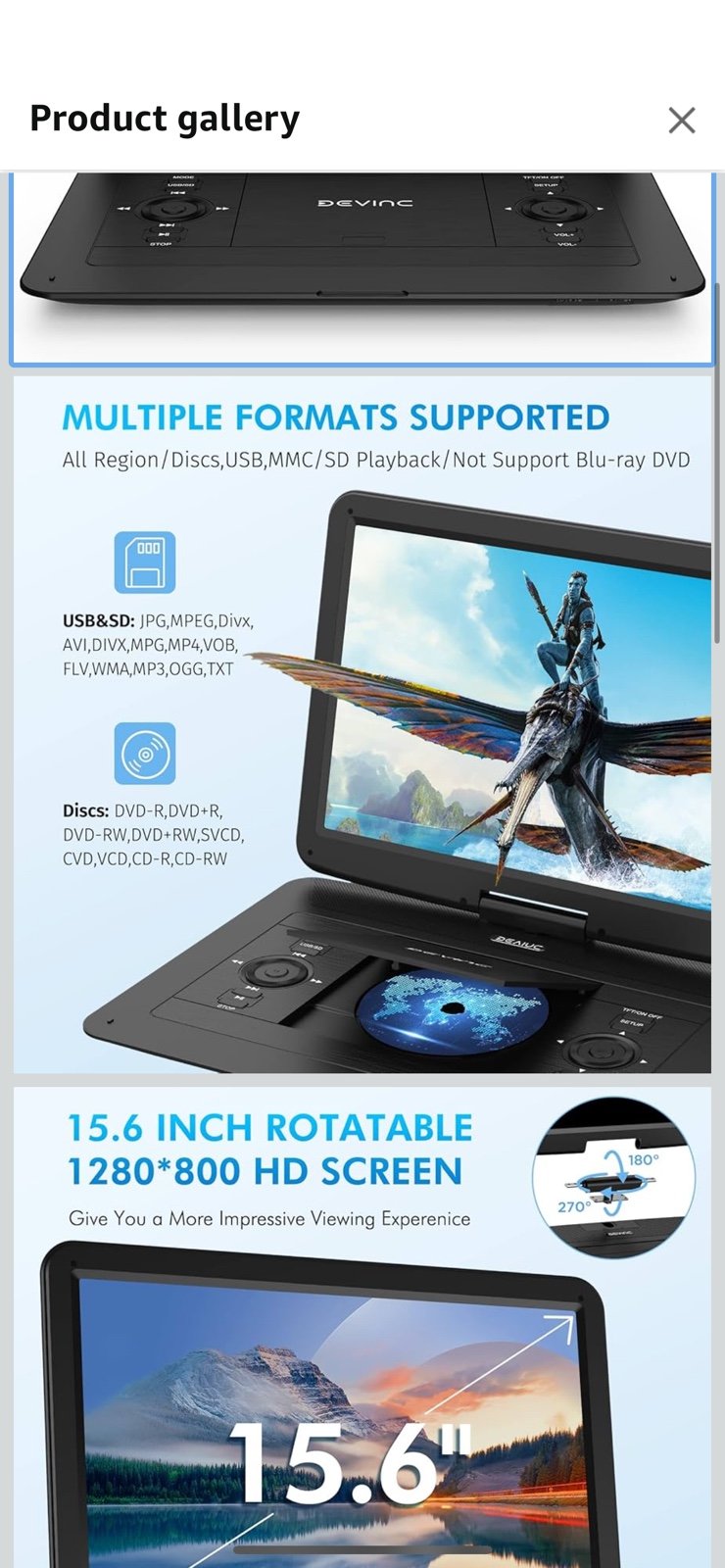 DEVINC 17.9 Portable DVD Player with 15.6 HD Swivel Screen