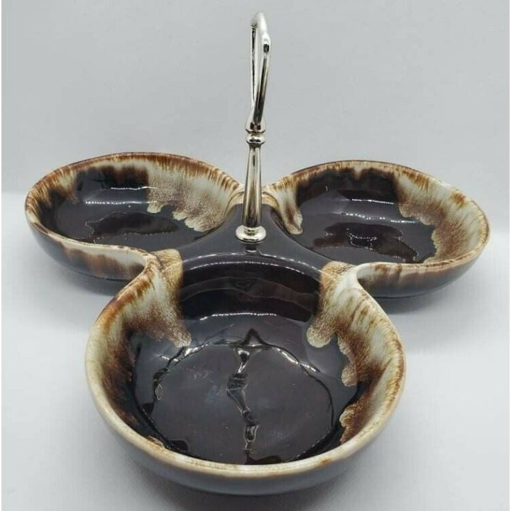 Pfaltzgraff Gourmet Brown Drip Glaze Relish/Condiment/Jam Server w/ Handle 11.5