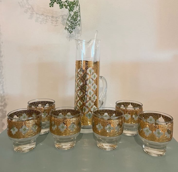 Stunning 1960's Vintage Signed Culver Valencia Cocktail Glasses with a Culver Va