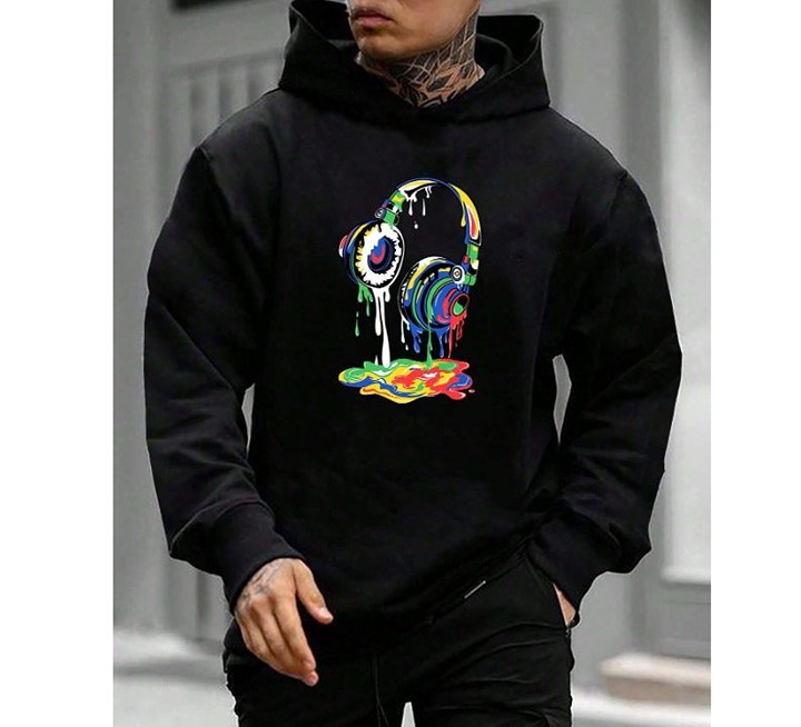 Hoodie Modomio Oversized Men's Headphone Print Long Sleeve Casual Hoodie L1