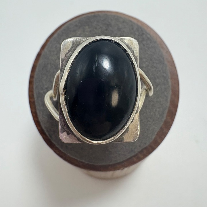 VTG Sterling Silver 925 Handmade Black Onyx Bezel Set Statement Ring Size 10.25