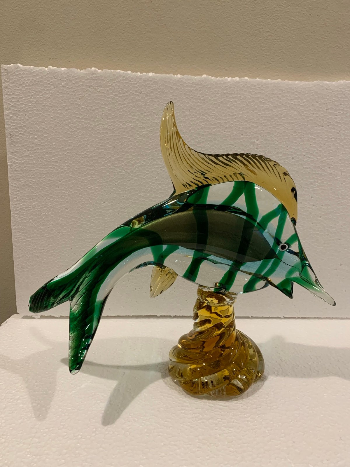 J.I.CO. Murano Venetian Sommerso Glass Fish Sculpture 10” Tall 11” Long Vintage