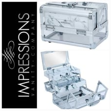 Impressions Savvy Lux Makeup Travel Case w/Mirror- Silver & Marble