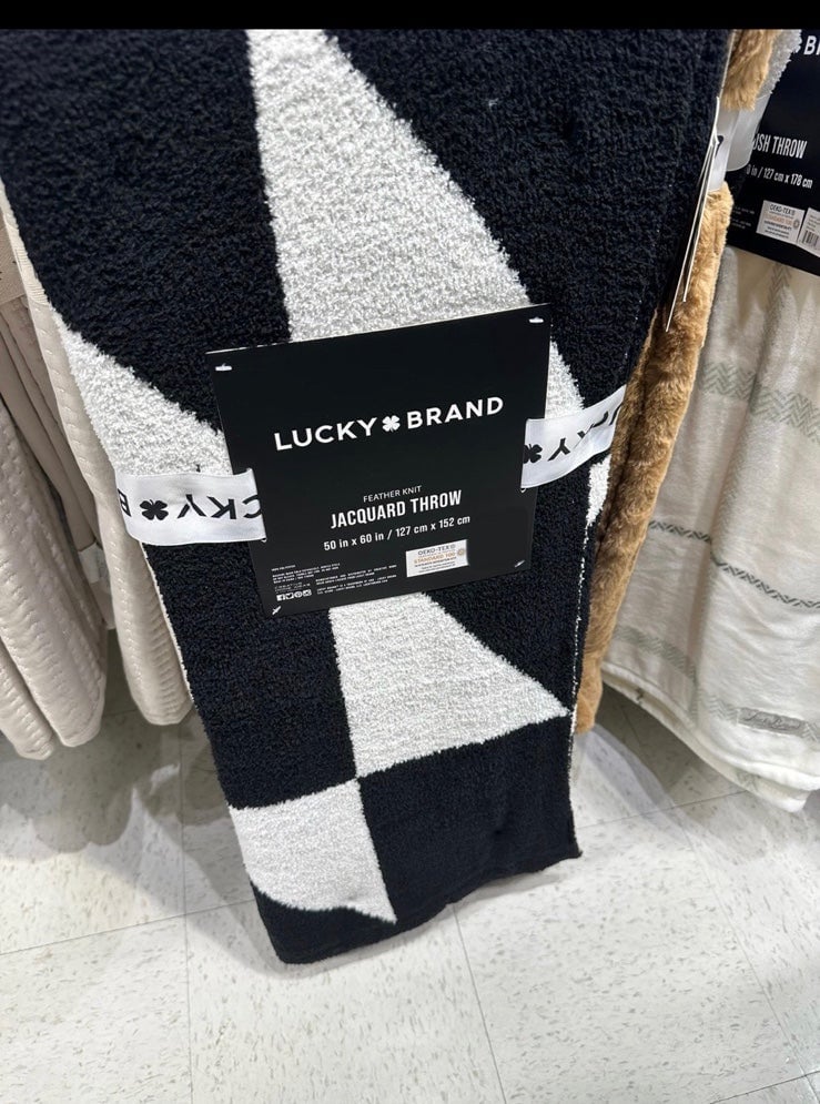 Lucky Brand Black Checkboard Jacquard Throw !
