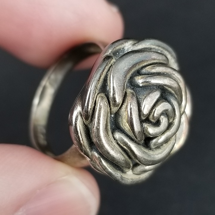 Sterling Silver rose ring CHUNKY MID CENTURY .925 size 8 modernist ESTATE SALE