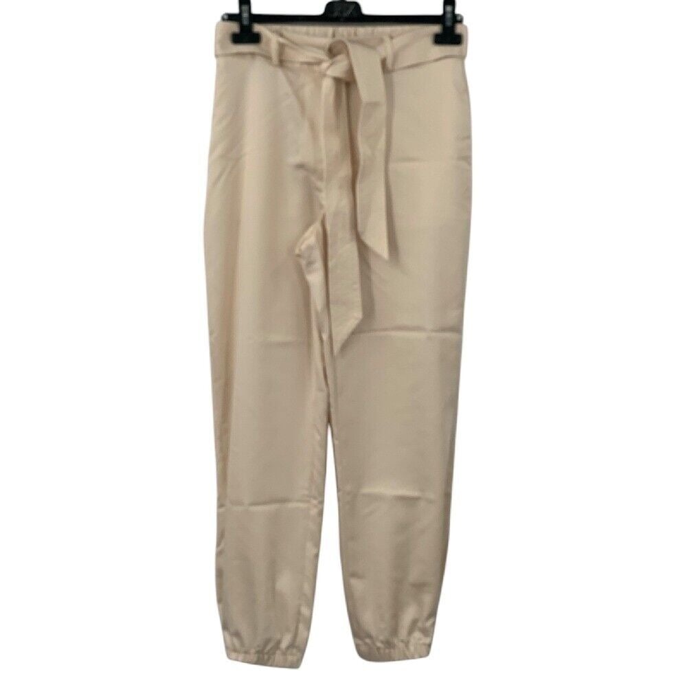 Antonio Melani Womens Paper Bag High Waisted Pants Jogger Ankle Tie Cream 6 READ