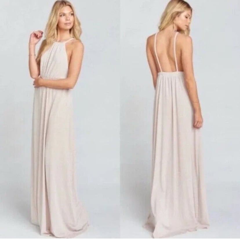 Show Me Your Mumu Beige Amanda Maxi Dress Open Back Size Medium