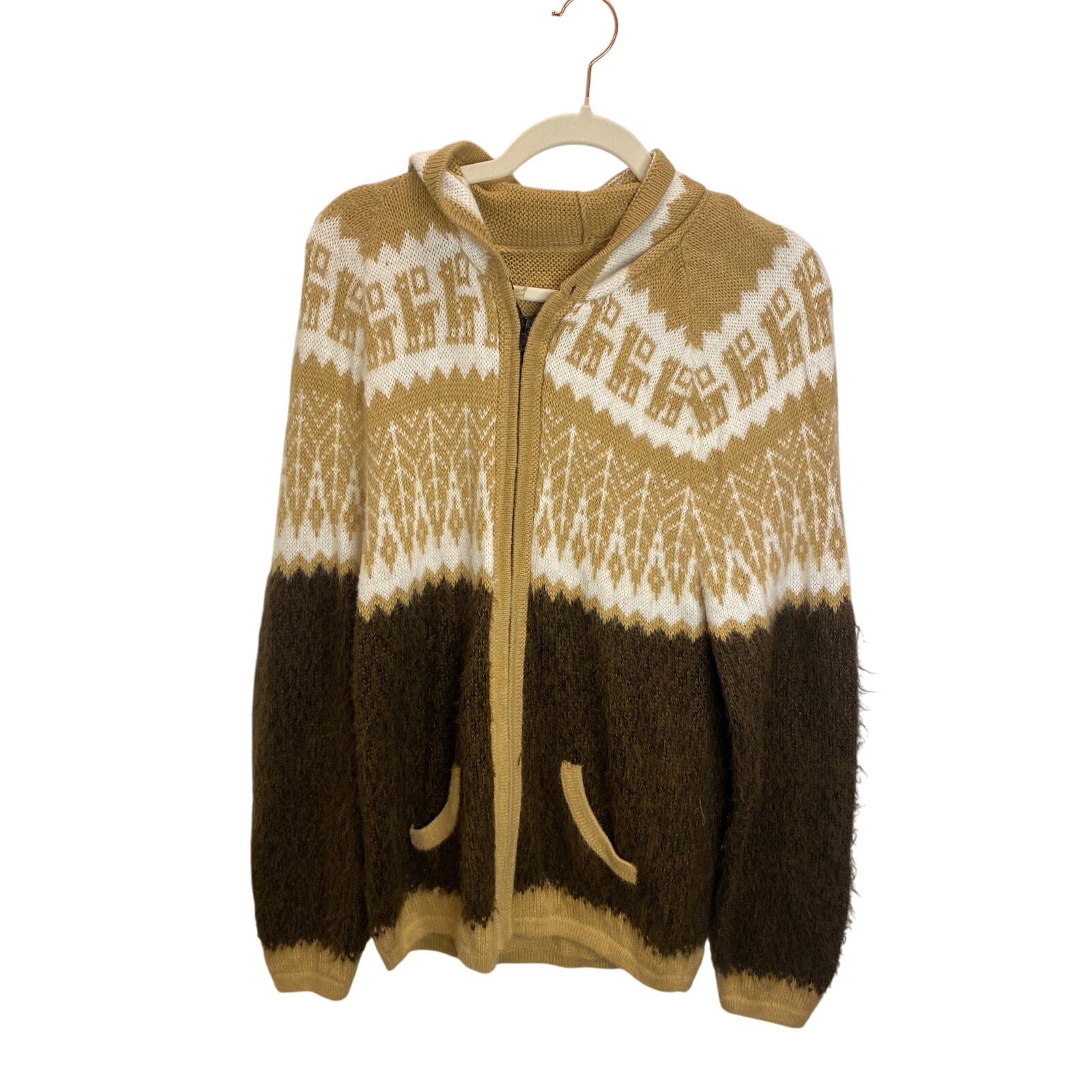 Soft Eyelash Tan Brown Alpaca Zip Up Cardigan Sweater