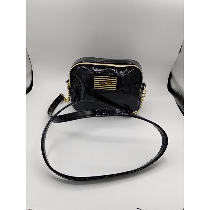 Betsey Johnson Black / Gold Chain Double Zipper Shoulder Bag