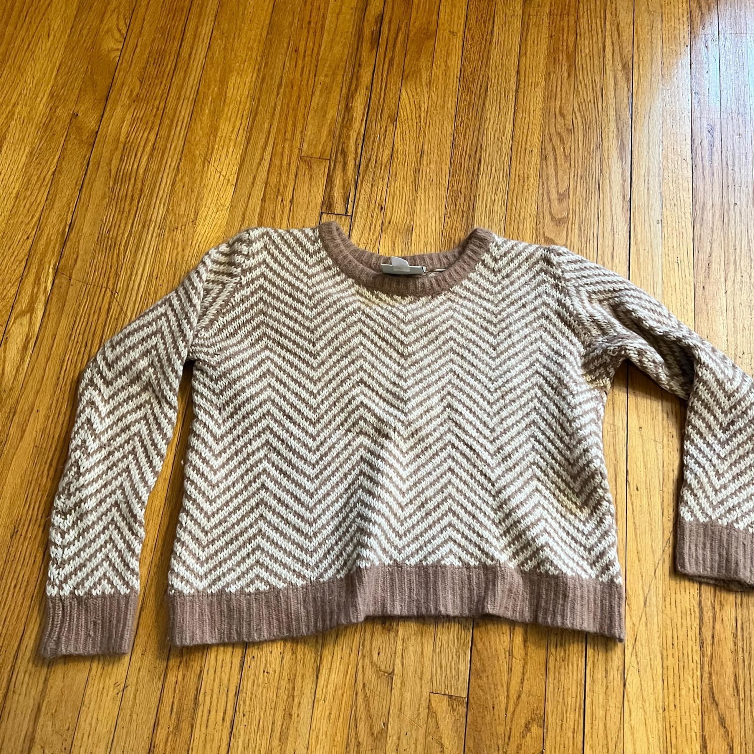 Ganni Anthropologie Sweater Womens Medium Candy Floss Wool Blend Beige Chevron *