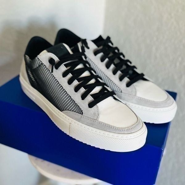 P448 Men’s Soho Sneaker, Italian Leather, Black/Gray, Size 11.5/12, Euro 45, NWT