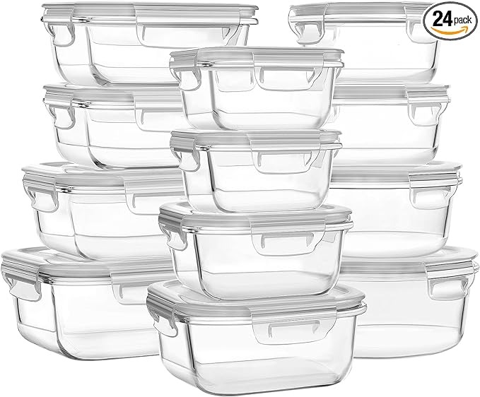 12 Sets Glass Food Storage Containers with Lids, Meal Prep Containers