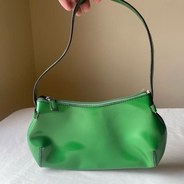 Vintage Y2K Vinyl Baguette Bag Lime Green Shoulder Strap Zip Closure