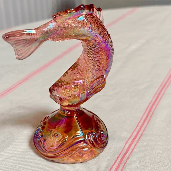 Vintage Fenton Art Glass Carnival Glass Leaping Jumping Fish Trout 5.75