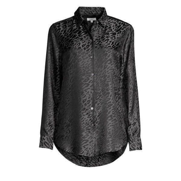 Equipment Women's Essential Leopard Jacquard Silk-Blend Blouse Black Medium