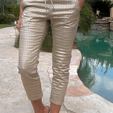 NWT Bevy Flog Shely Gold Checkered Capri size 29 Msrp 209 Casual Pockets Cotton