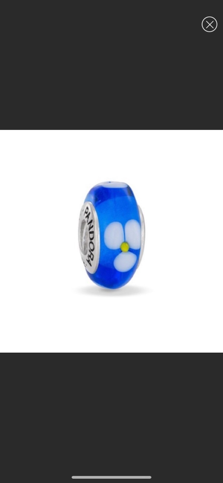 Pandora Blue White Floral Murano Glass Charm