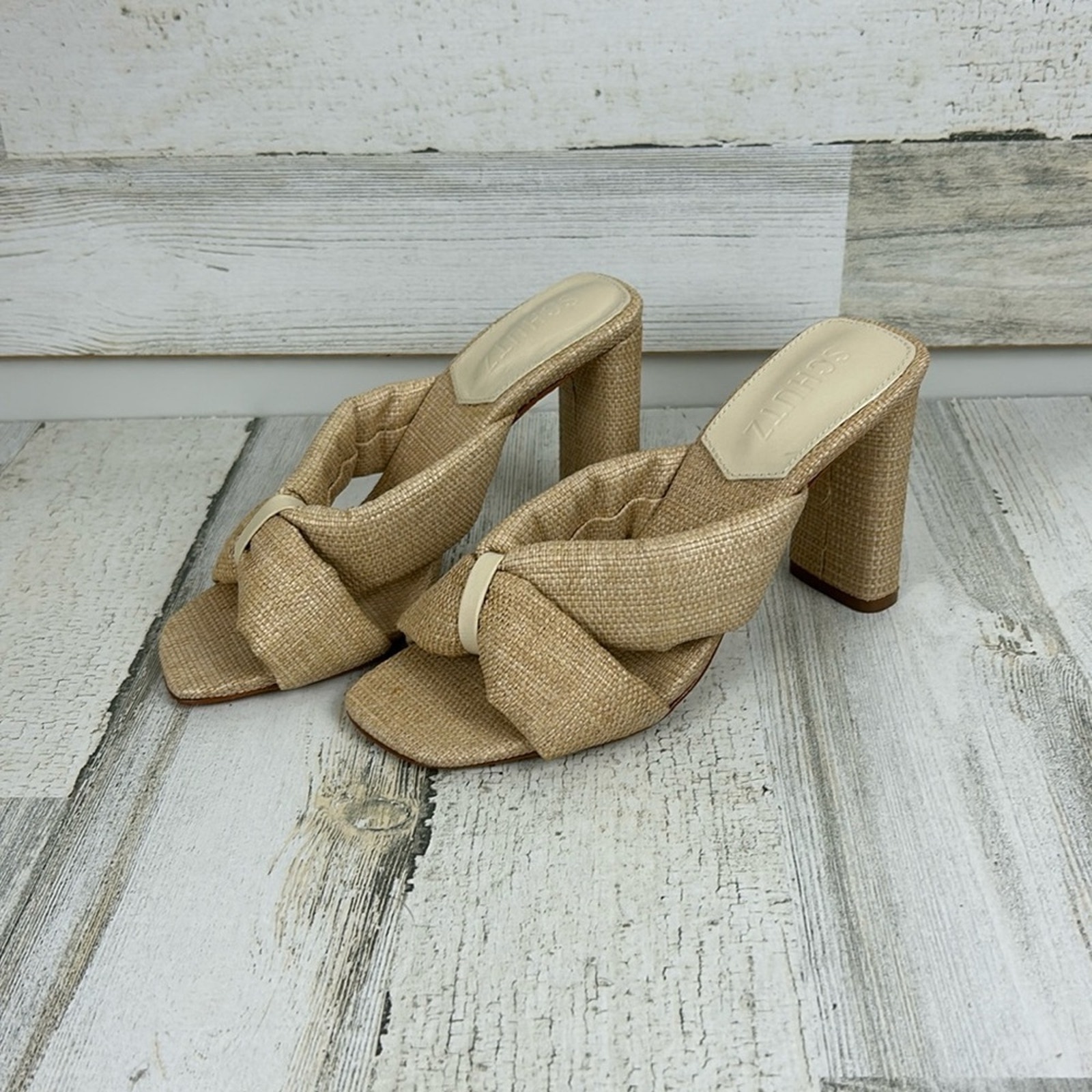 SCHUTZ womens 5 fairy slip on strappy high heel sandal new tan nude heeled dress
