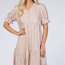 Maternity - Light Pink Floral Tiered Dress - Size: L