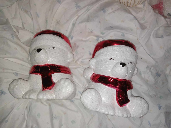 Two Bath and Body Works 2021 Christmas Pedestal Santa Bear 3 Wick Candle Holders