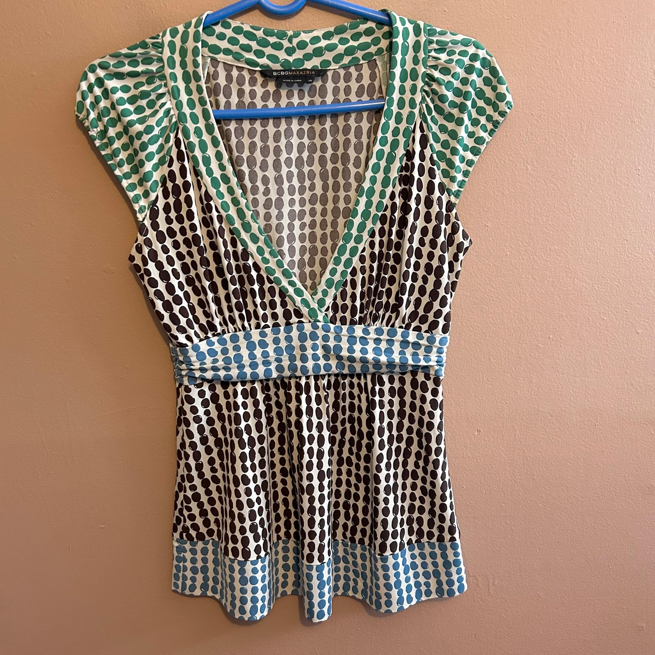 Vintage Y2K BCBGMaxazria Babydoll Polka Dot Colorblock Blouse Top Size XS