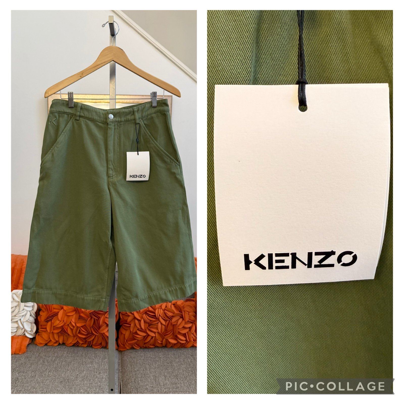 NWT Kenzo Men's Green Casual Chino Bermuda Shorts Size 28 Made in Italy