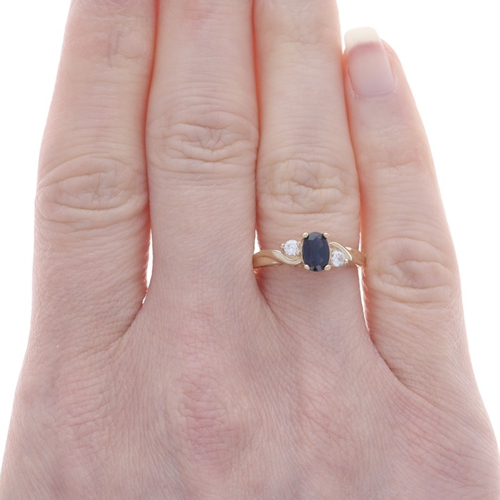Yellow Gold Lab Sapphire Cubic Zirconia Bypass Ring 10k Oval