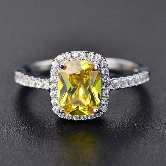 Stamped 925 Silver Citrine Diamond Ring