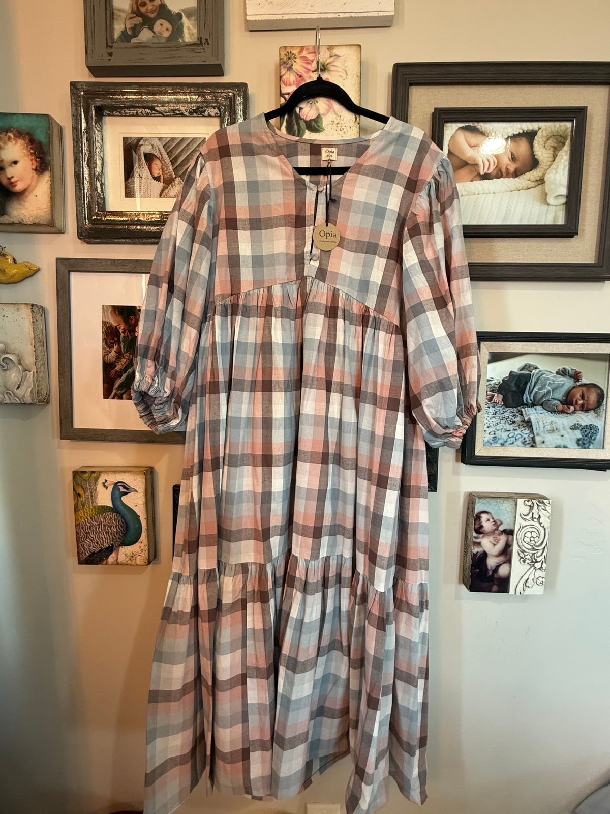 New Opia Byron Bay Plaid Window Pane Midi Dress XS/S M